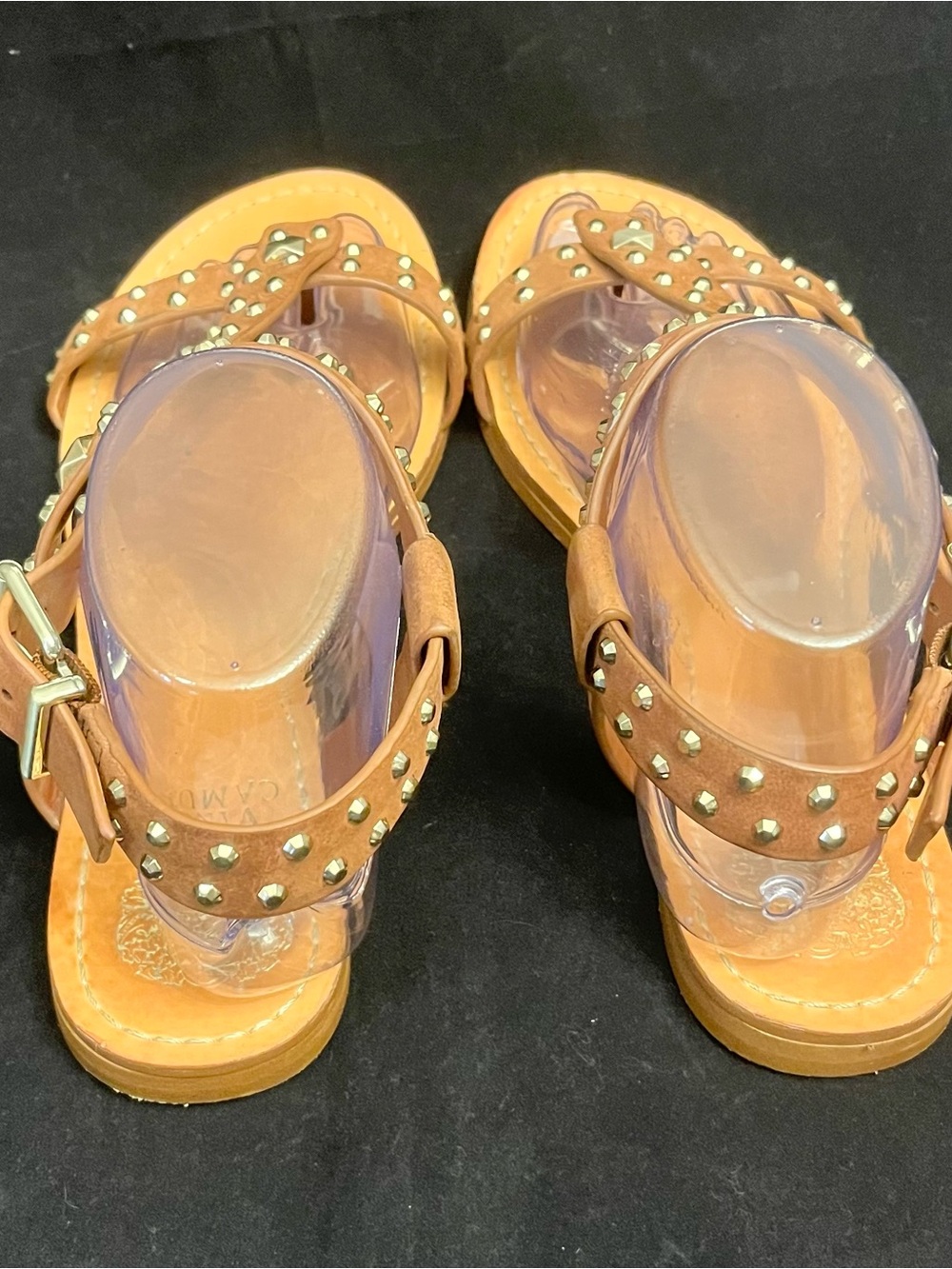 Vince Camuto Studded Tan Women's Leather T-Strap Sandals 8.5 - Picture 6 of 7